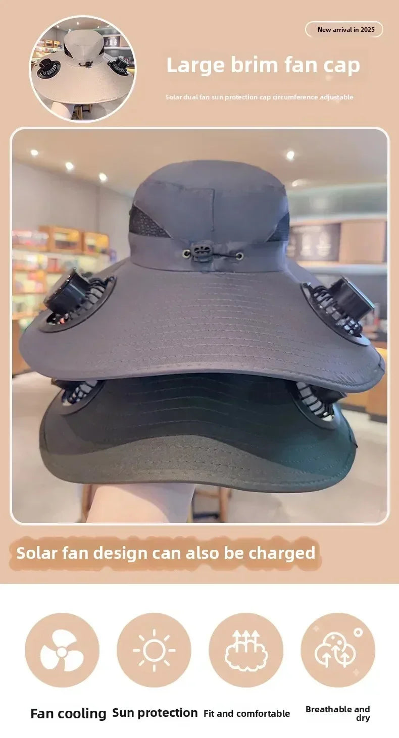 Solar Powered Fishing Hat With USB Charging Fan Adjustable Breathable Cap for Hiking Camping Outdoor Sports Father Day Gift