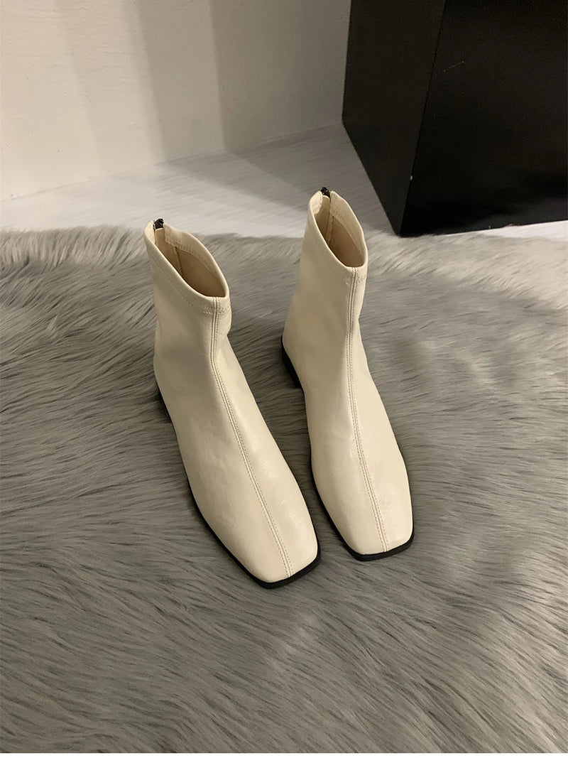 2026 Spring Autumn Women Modern Ankle Boots Fashion Square Toe Short Booties Ladies Casual Low Heel Shoes