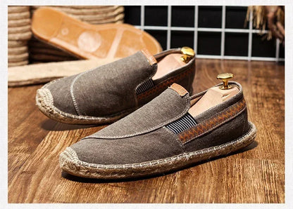 Mens Casual Vintage Loafers Flat Hemp Bottom Fishermen Shoes Driving Soft Shoes Holiday Beach Sailing Bohemian Autumn Size 38-45