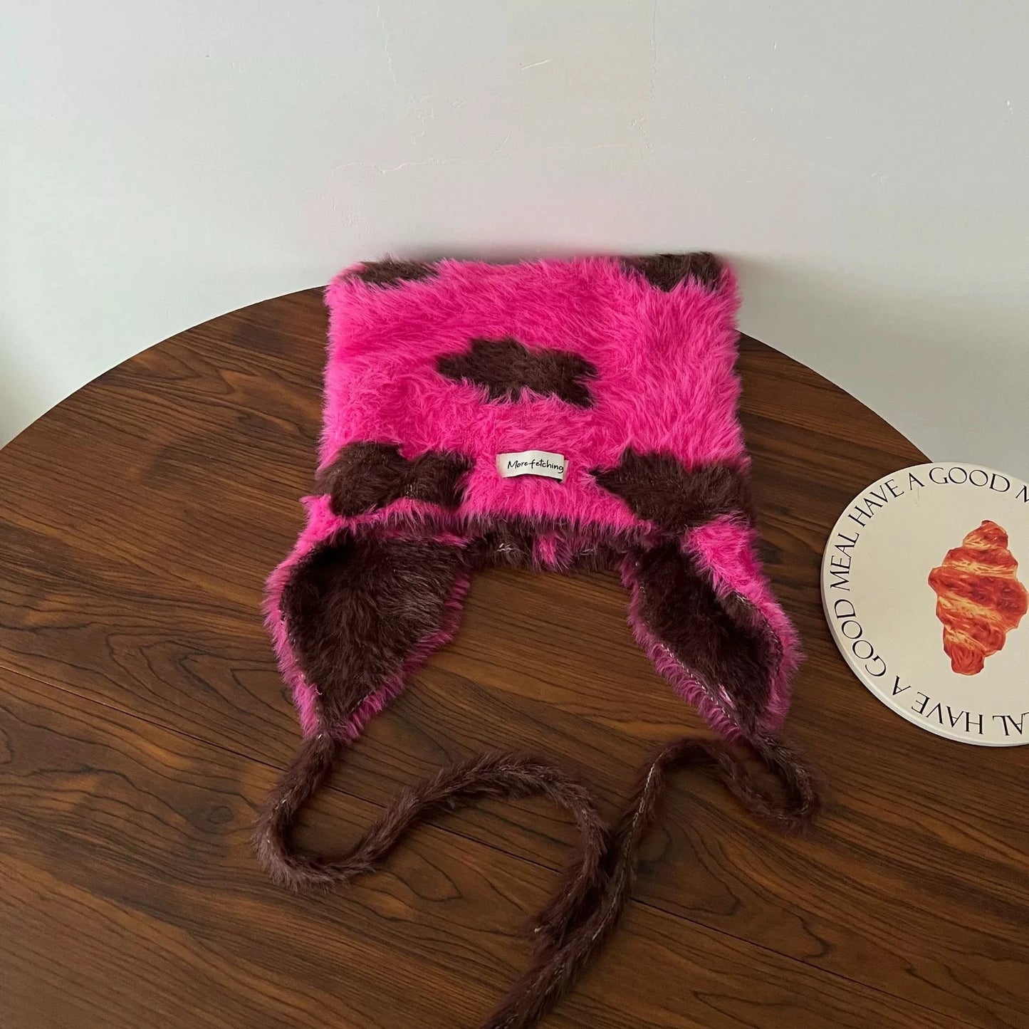 Winter Mink Velvet Fur Beanies for Women Men Cute Bear Ear Knitted Hat Crimped Straps Pullover Hat Hoody Balaclava Mom Gift