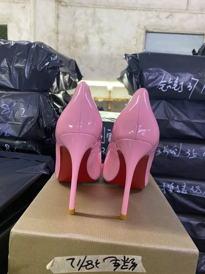 Red Background Leopard Print High-heeled Sandals with A Straight Buckle Thin Heel Pointed Toe Fashionable and Sexy Big Size 12CM