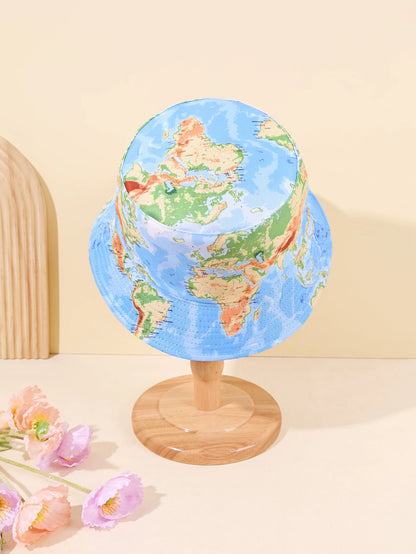 1PC global map fisherman hat, breathable soft fabric, trendy and cool travel style suitable for travel ️