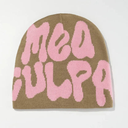 Mea Culpas Beanies Hats For Women Men Autumn Winter Fashion Printed Wool Acrylic Knitted Caps Bonnet Kpop Elastic Skullies Hat