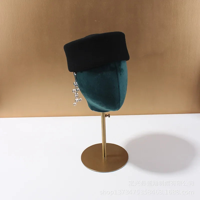 Women Wool Felt Berets Hat Vintage Hard Top Concave Top Fedoras Hats Wedding Fascinator Hats Wedding Cocktail Party Pillbox Cap