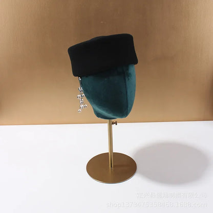 Women Wool Felt Berets Hat Vintage Hard Top Concave Top Fedoras Hats Wedding Fascinator Hats Wedding Cocktail Party Pillbox Cap