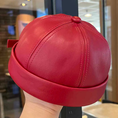 Spring and summer vintage leather landlord hat with adjustable hip hop and brimless melon skin hat suitable for men and women