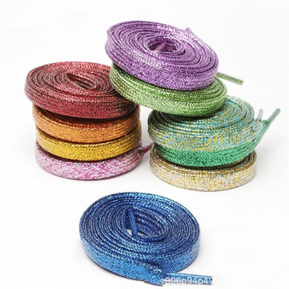 1 Pair Shiny Gold Silver Thread Shoelaces Glitter Flat Shoelaces Sparkly Bootlaces Colors Shimmering 110cm Shoe Laces Colored