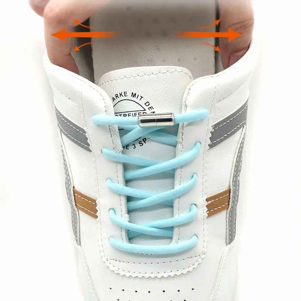 Leisure Sneakers Laces No Tie Shoelaces Elastic Quick Flat Shoelace Kids and Adult Lazy Laces Metal Lock Semicircle Shoelaces