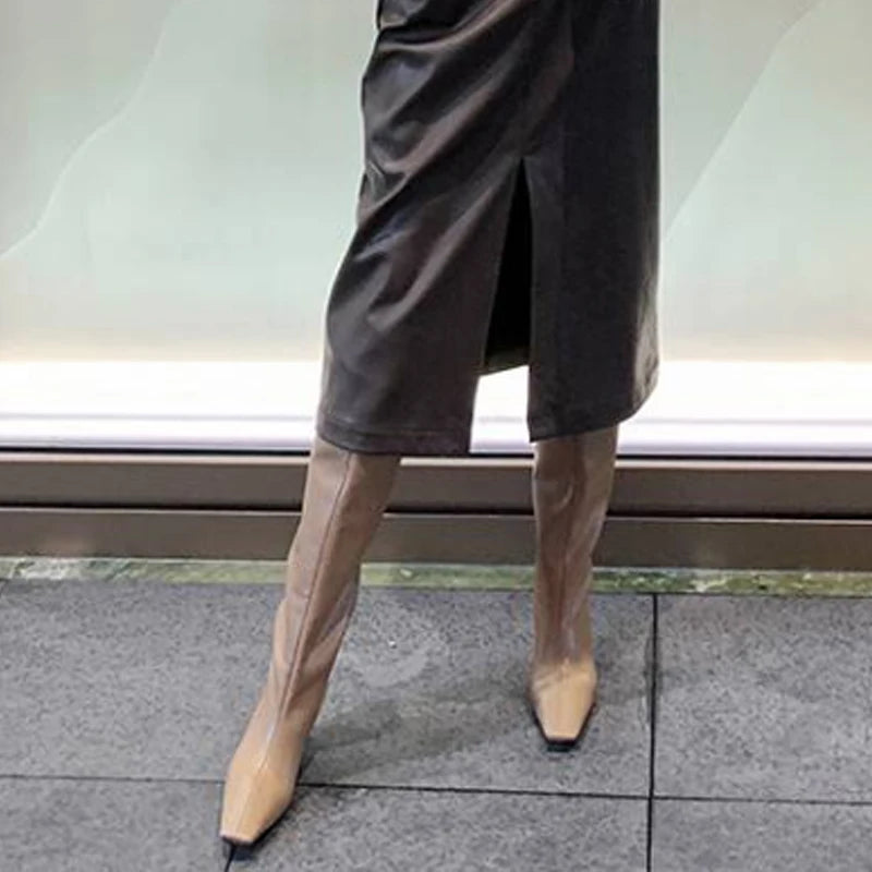 JOZHAMTA Size 34-43 2026 Women Real Leather Long Boots Fashion High Heels Shoes For Winter Boots Office Lady Daily Dress Shoes