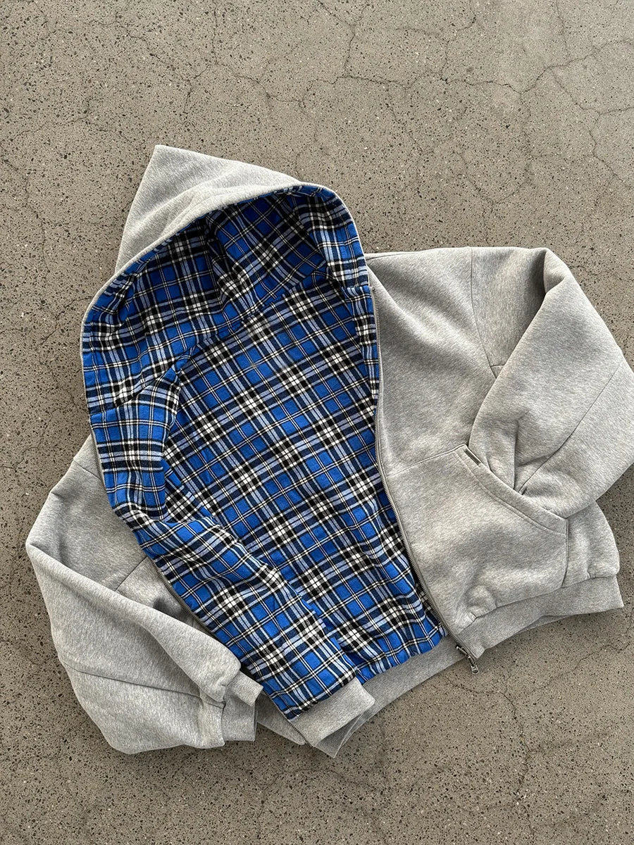 Mauroicardi Spring Oversized Reversible Hoodies Men Luxury Designer Clothing Hoodie with Plaid Lining Sweatshirt Streetwear 2025