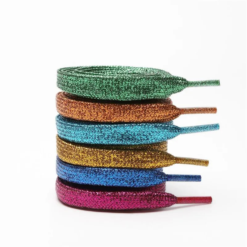 1 Pair Shiny Gold Silver Thread Shoelaces Glitter Flat Shoelaces Sparkly Bootlaces Colors Shimmering 110cm Shoe Laces Colored