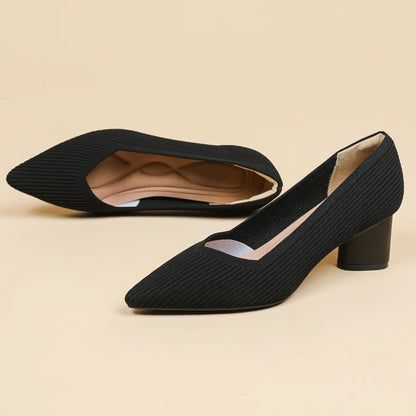 Women's high heels, pointed knit breathable and comfortable shoes (5cm high), new for autumn 2024