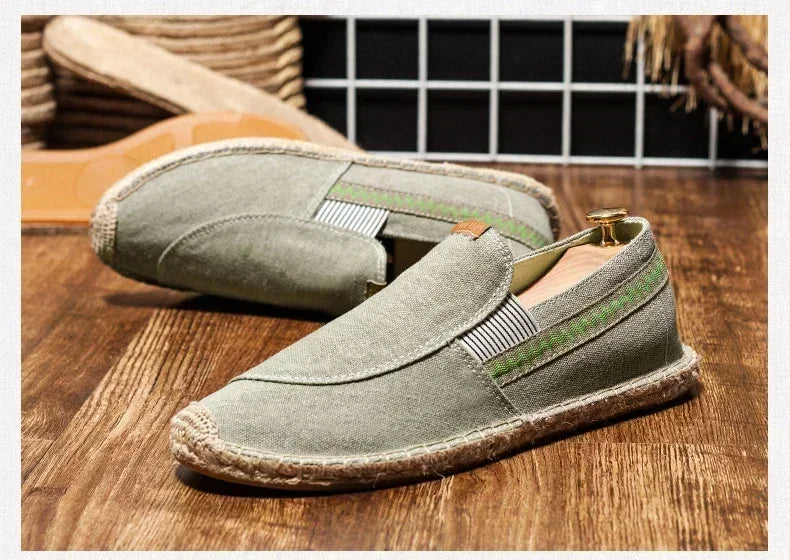 Mens Casual Vintage Loafers Flat Hemp Bottom Fishermen Shoes Driving Soft Shoes Holiday Beach Sailing Bohemian Autumn Size 38-45