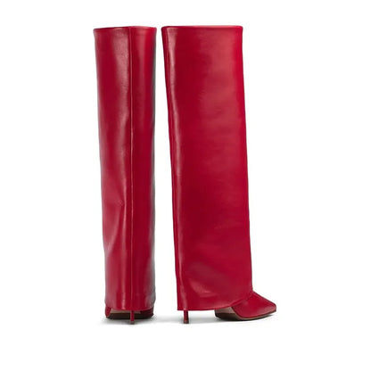 Autumn and Winter New Women's Knee High Leather Boots, Pointed Thin High-heeled Skirt Boots, Black Plus Size Long Boots