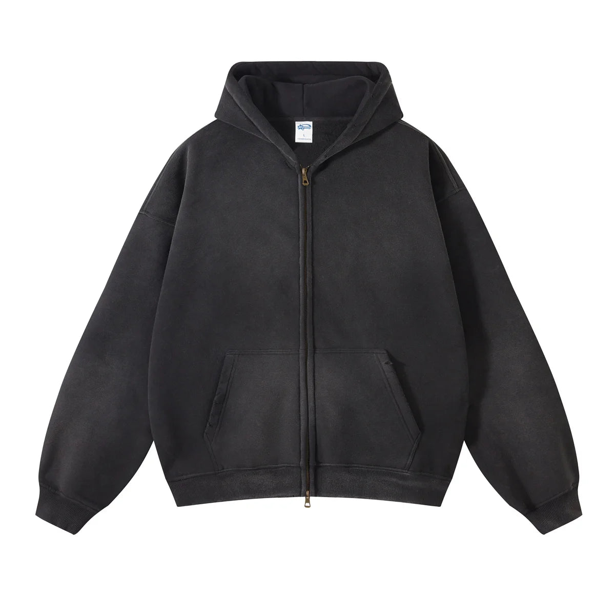 Men's Zip Up Hoodies Tie Dye Washed Double Oversize Cardigan Sweatshirt Loose Plus Plush Gradient Man Hooded Pullovers Winter