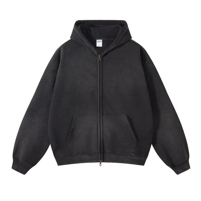 Men's Zip Up Hoodies Tie Dye Washed Double Oversize Cardigan Sweatshirt Loose Plus Plush Gradient Man Hooded Pullovers Winter