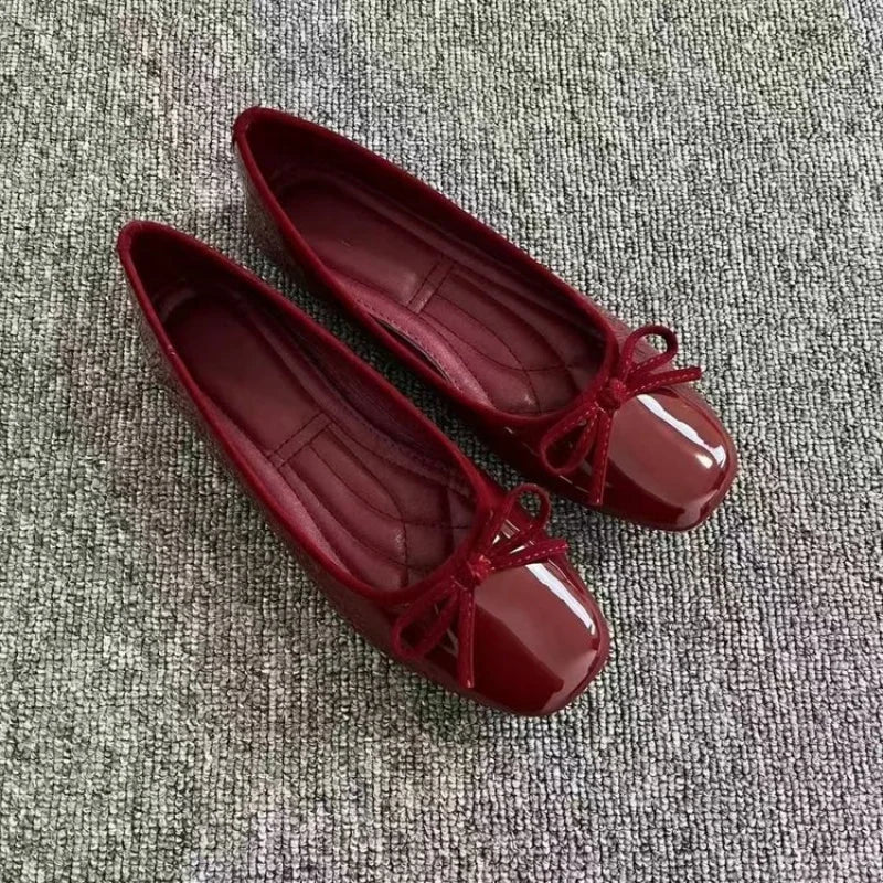 New Bowknot Shallow Soft-soled Women’s Loafers, French-style Versatile Square-toe Flats, Flat Ballet Shoes Spring and Autumn