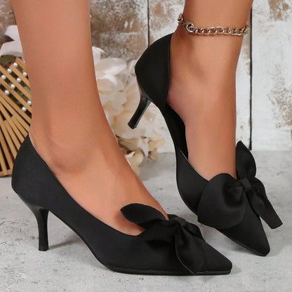 Women High Heels Shoes Pointy Shallow Mouth Bow with Shoes Spring Autumn 2024 Fashion Sexy Banquet High Heels Shoes for Women