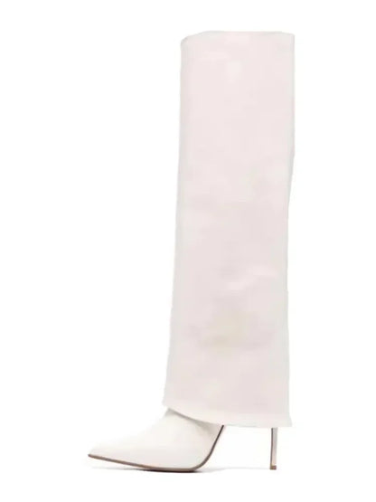 Autumn and Winter New Women's Knee High Leather Boots, Pointed Thin High-heeled Skirt Boots, Black Plus Size Long Boots