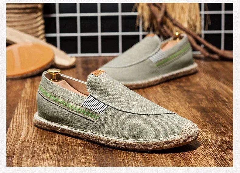 Mens Casual Vintage Loafers Flat Hemp Bottom Fishermen Shoes Driving Soft Shoes Holiday Beach Sailing Bohemian Autumn Size 38-45