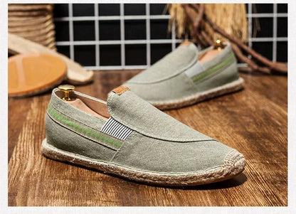 Mens Casual Vintage Loafers Flat Hemp Bottom Fishermen Shoes Driving Soft Shoes Holiday Beach Sailing Bohemian Autumn Size 38-45