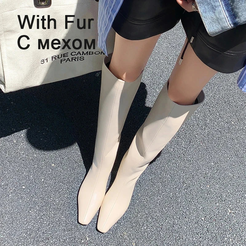JOZHAMTA Size 34-43 2026 Women Real Leather Long Boots Fashion High Heels Shoes For Winter Boots Office Lady Daily Dress Shoes