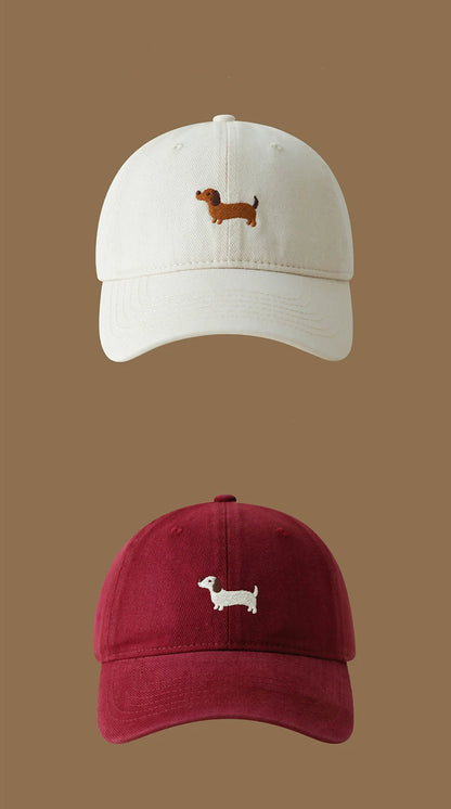 New Embroidered Dachshund Washed Cotton Baseball Cap Fashion Women Adjustable Wide Brim Trucker Hat Outdoor Men Snapback Caps