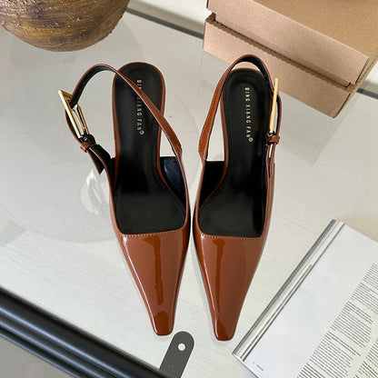 SUOJIALUN 2024 Spring New Band Women Pumps Shoes Fashion Shallow Slip On Slingback Sandals Thin High Heel Dress Sexy Pumps Shoes