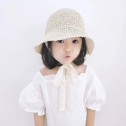 Fashion Lace Baby Hat Summer Straw Bow Baby Girl Cap Beach Children Panama Hat Princess Baby Hats and Caps for Kids 1PC