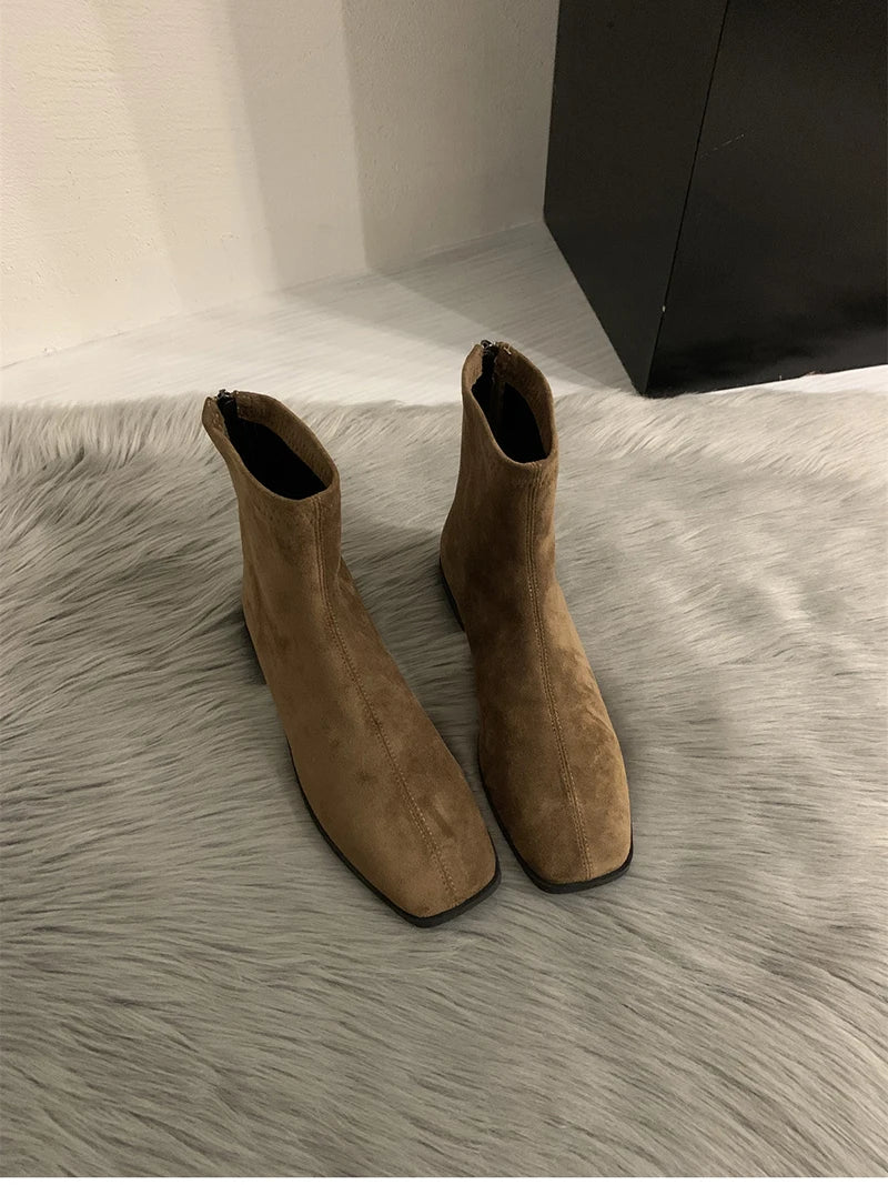 2026 Spring Autumn Women Modern Ankle Boots Fashion Square Toe Short Booties Ladies Casual Low Heel Shoes