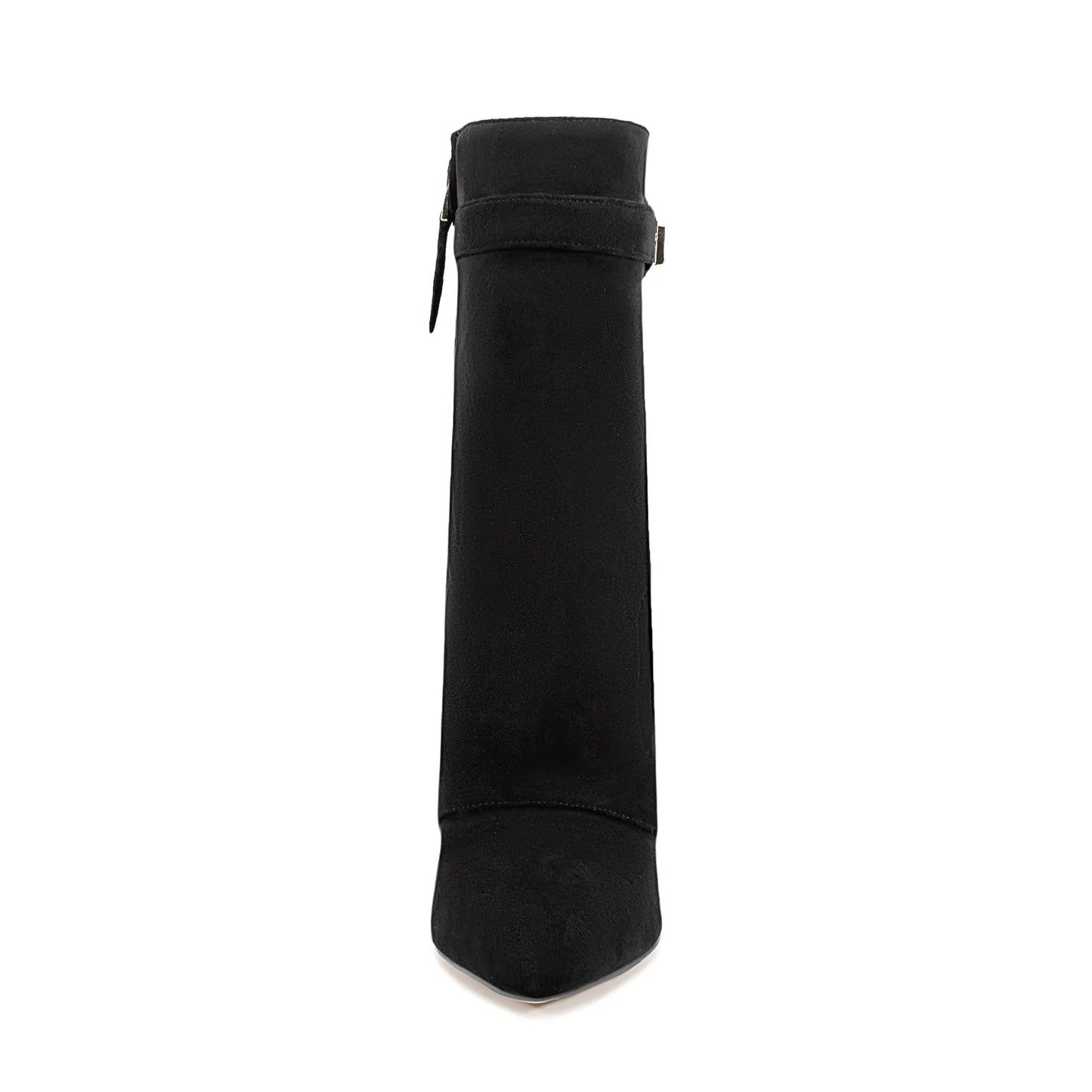 Autumn Winter New Pointed Metal Buckle Knee High Women's Boots, Thick High-heeled Pants Boots, Fashionable Mid Leg Boots