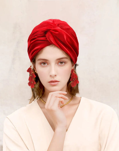 New Muslim Women Velvet Tassel Turban Hat Soft Stretch Bohemian Cross Pullover Bandana Headband Beanie Cap Islamic Head Wrap