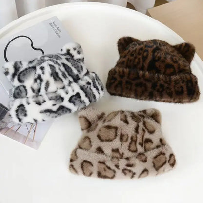 New Korean Winter Imitation Fur Bucket Hat Fashion for Women Warm Plush Ear Protection Fisherman Hats Outdoor Cute Panama Cap