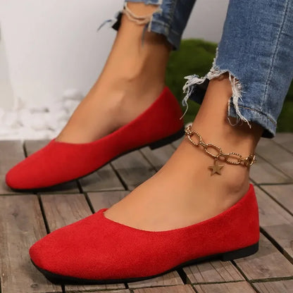 Women's Loafers 2025 New Elegant Ladies Causal Flat Shoes Square-toe Spring Autumn Shallow Women's Fashion Ballet Shoes Simple