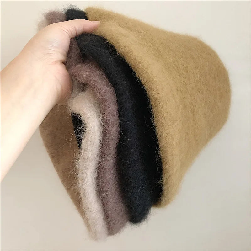 Good Angola Long Rabbit Fur Fisherman Bucket Hat Winter Fashion Soft Warm Wool Basin Cap Foldable Women Gift