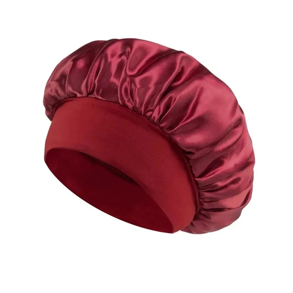 1pcs Newly Silk Bonnet for Wide-brimmed Sleeping Satin Hair Bonnets Soft Elastic Band for Women Men Curly Hair Use