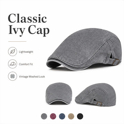 Vintage Washed Cotton Flat Cap Men Newsboy Hat Duckbill Ivy Cap Women Casual Driving Cabbie Painter Beret Spring Autumn
