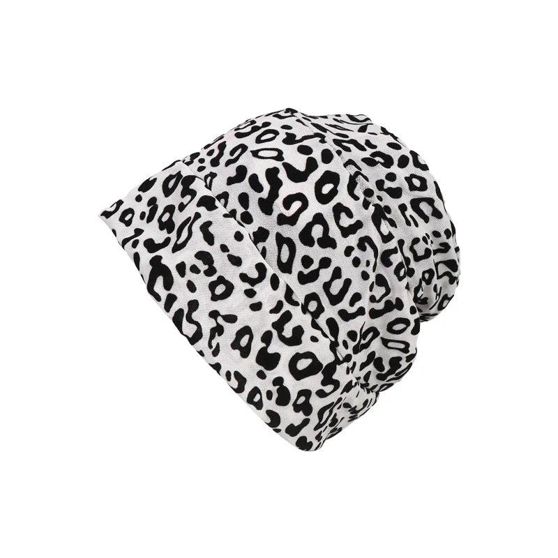 American Leopard Print Pullover Short Brim Stacking Hat Women's Spring and Summer Personality Big Head Thin Skull Beanie Cap