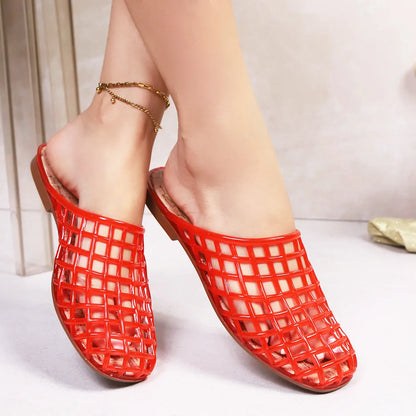 2025 Women's New Flat Slippers with Hollow PVC Breathable Summer Outerwear Baotou Bag and Casual Jelly Slippers