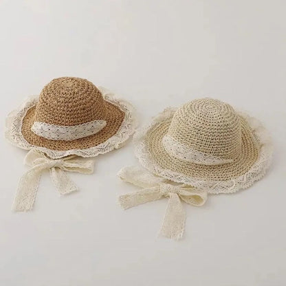 Fashion Lace Baby Hat Summer Straw Bow Baby Girl Cap Beach Children Panama Hat Princess Baby Hats and Caps for Kids 1PC