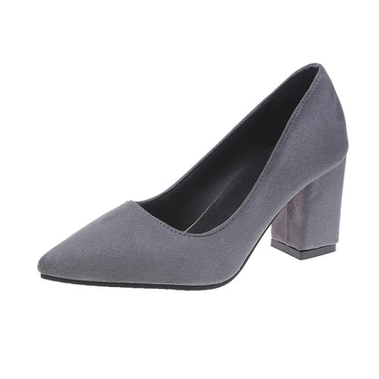 Autumn Shoes Woman Pumps Low Thick Heels Comfortable Women Work Shoes Flock Round Toe Casual Ladies Shoe sapato feminino WSH3183