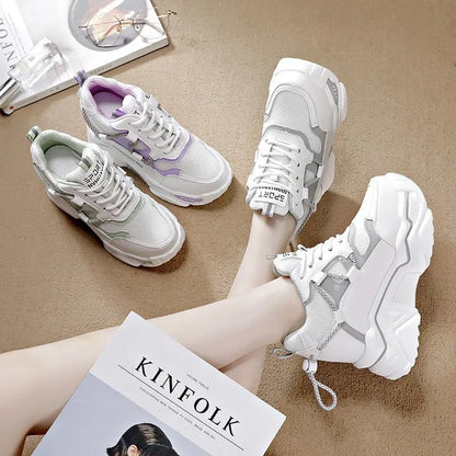 Trendy Interior Height Increasing Vulcanized Women's Shoes 2024 Autumn Style Simple Casual Sports High Heels Women's Dad Shoes