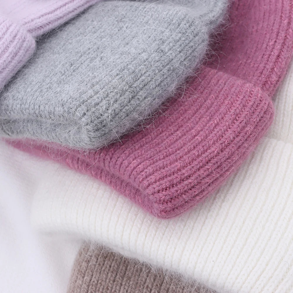 Hot Selling Winter Hat Real Rabbit Fur Winter Hats For Women Snowflake Warm Beanie cold Hats Women Solid Adult Cover Head Cap