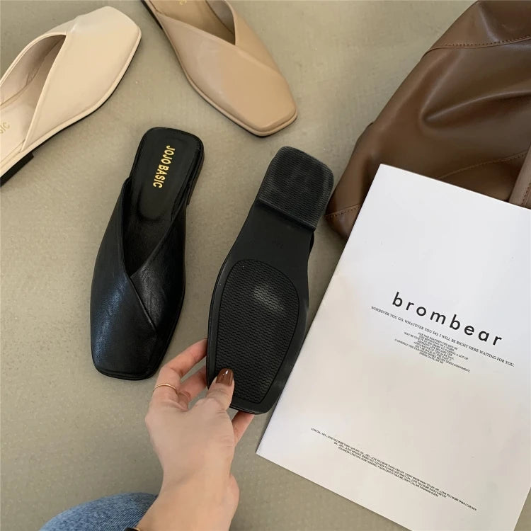 Women Shoes Mules Designer Square Toe 2025 Autumn Ladies Fashion Slippers New Slides Female Outside Beach Big Size Casual Basic