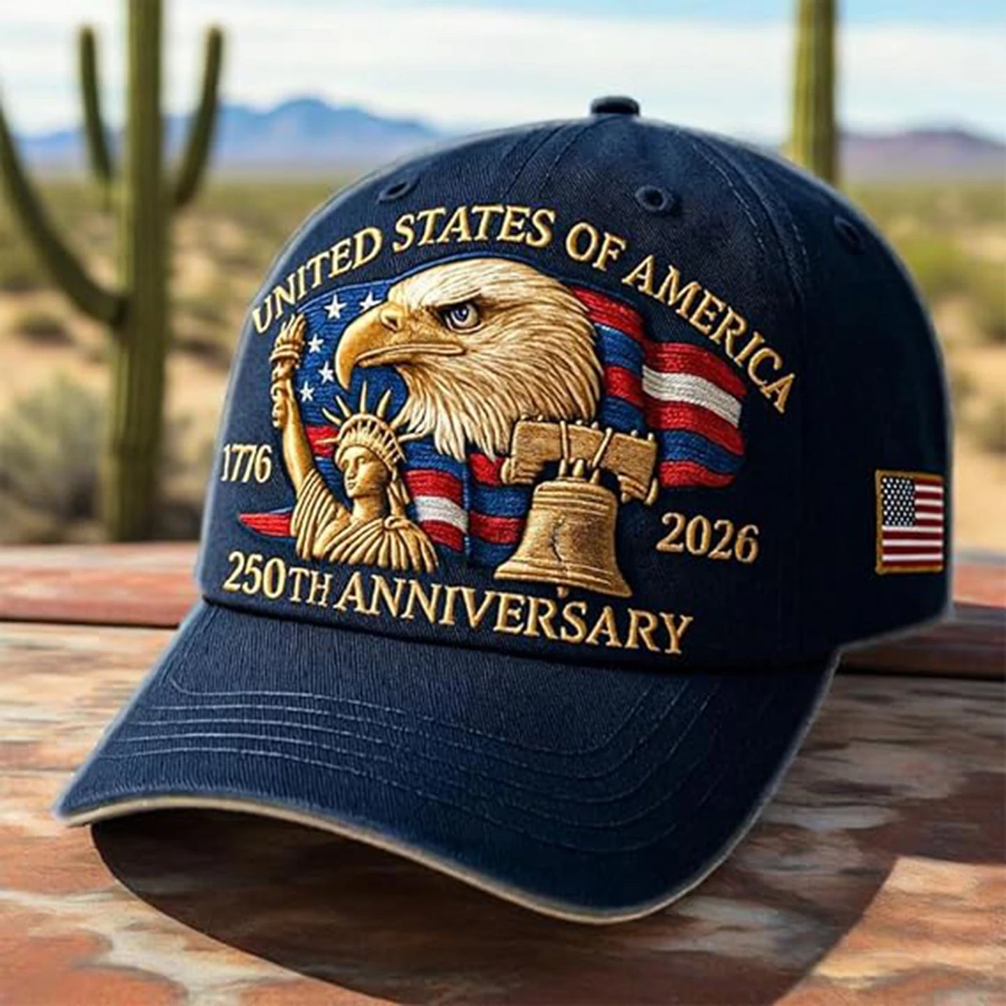 United States 250th Anniversary Cap Adjustable Washed Cotton Baseball Cap Vintage Tribute Eagle Printed Patriotic Trucker Hat