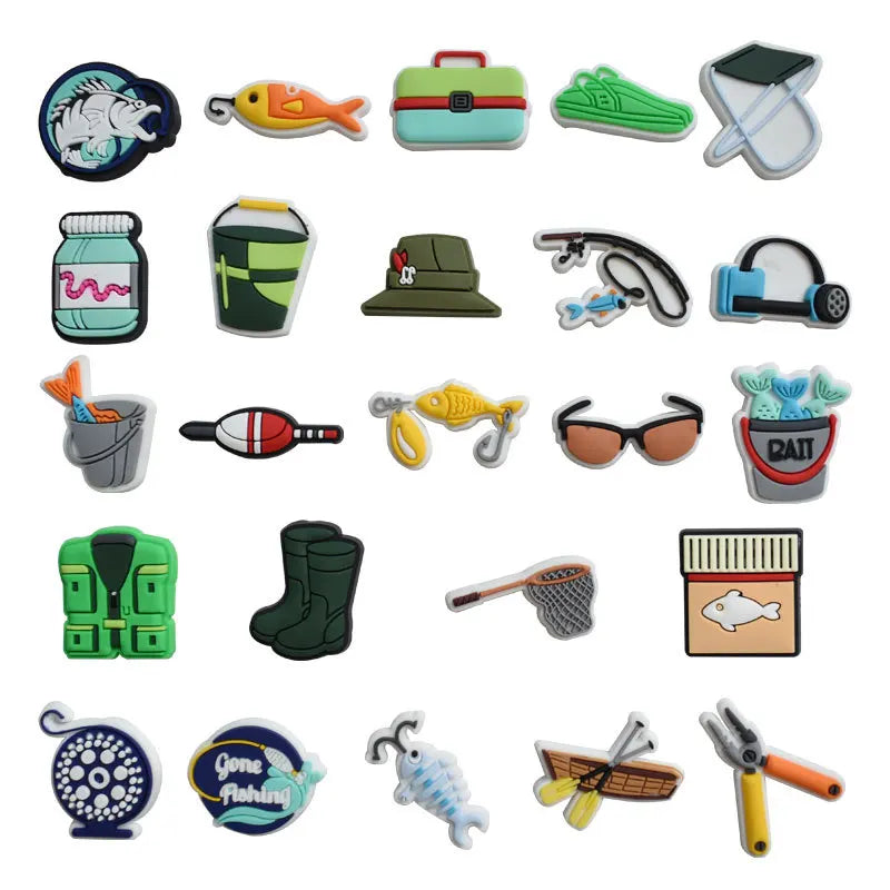 go fishing series PVC shoe Charms Slippers Buckle combination Fit Wristbands accessories Decoration Bands gift unisex party