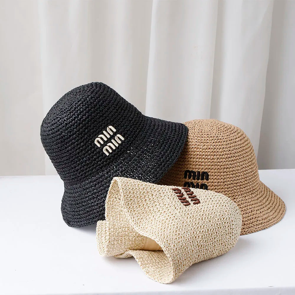 NEW Handmade High quality letter embroidery Sun Hat Wide Brim Floppy Summer Hats For Women Beach Panama Straw Dome Bucket Hat