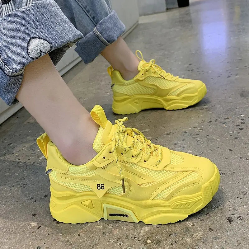 Women Purple Platform Sports Shoes Women Thick Sole Breathable Black Casual Shoes Fashion Slip On 2025 Outdoor Walking Sneakers