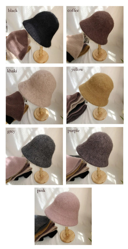 Good Angola Long Rabbit Fur Fisherman Bucket Hat Winter Fashion Soft Warm Wool Basin Cap Foldable Women Gift