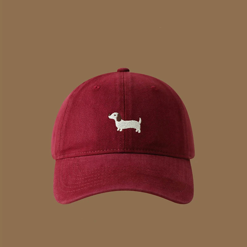 New Embroidered Dachshund Washed Cotton Baseball Cap Fashion Women Adjustable Wide Brim Trucker Hat Outdoor Men Snapback Caps